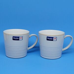 Denby Langley Natural Canvas Textured Mugs Set of 2 New with stickers Upc label
